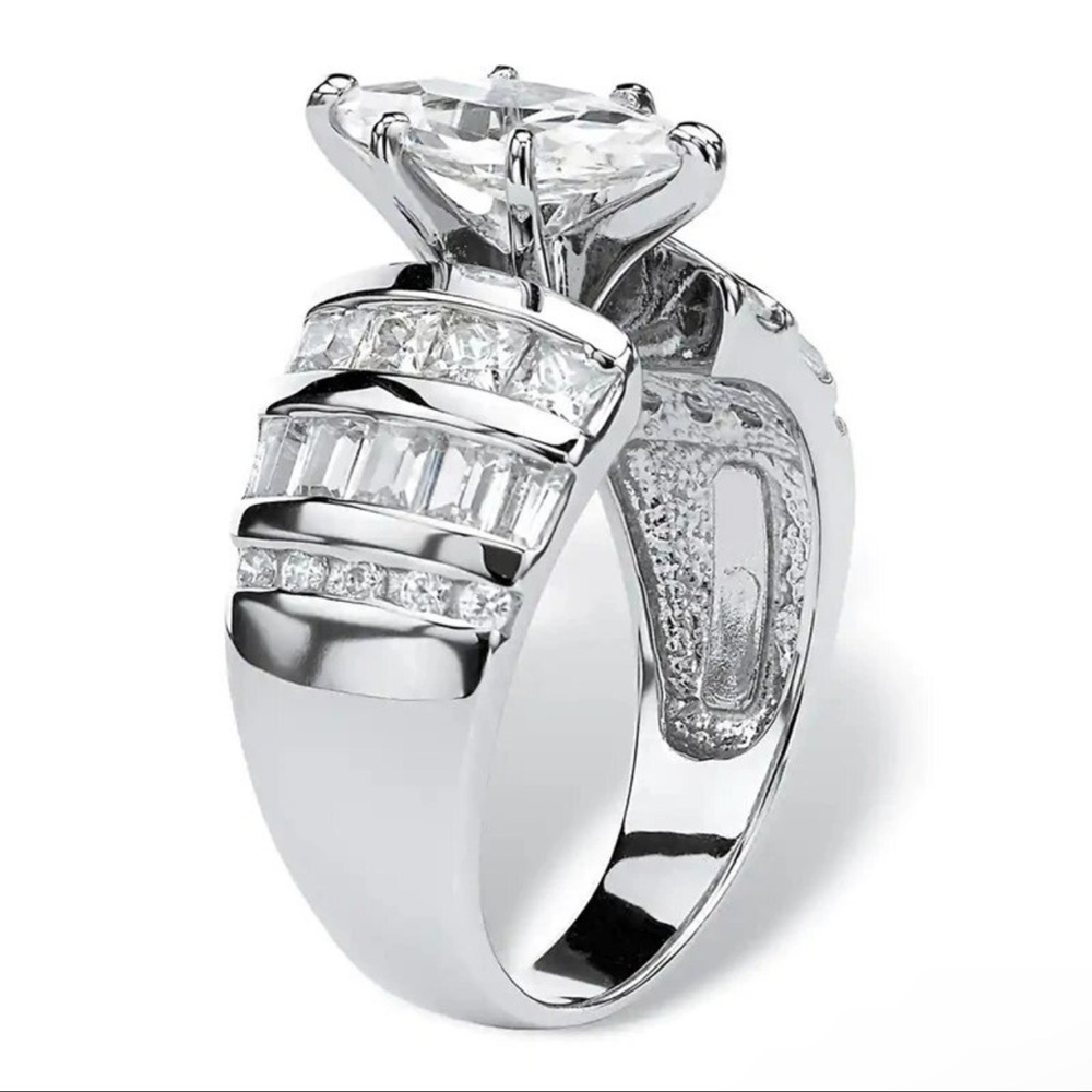 New 925 Silver Luxury Marquise Diamond Wedding  Band Modern Design Ring - Picture 2 of 4
